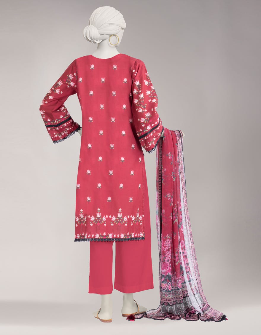 RED DIGITAL PRINTED LIMINAL UNSTITCHED 3PC