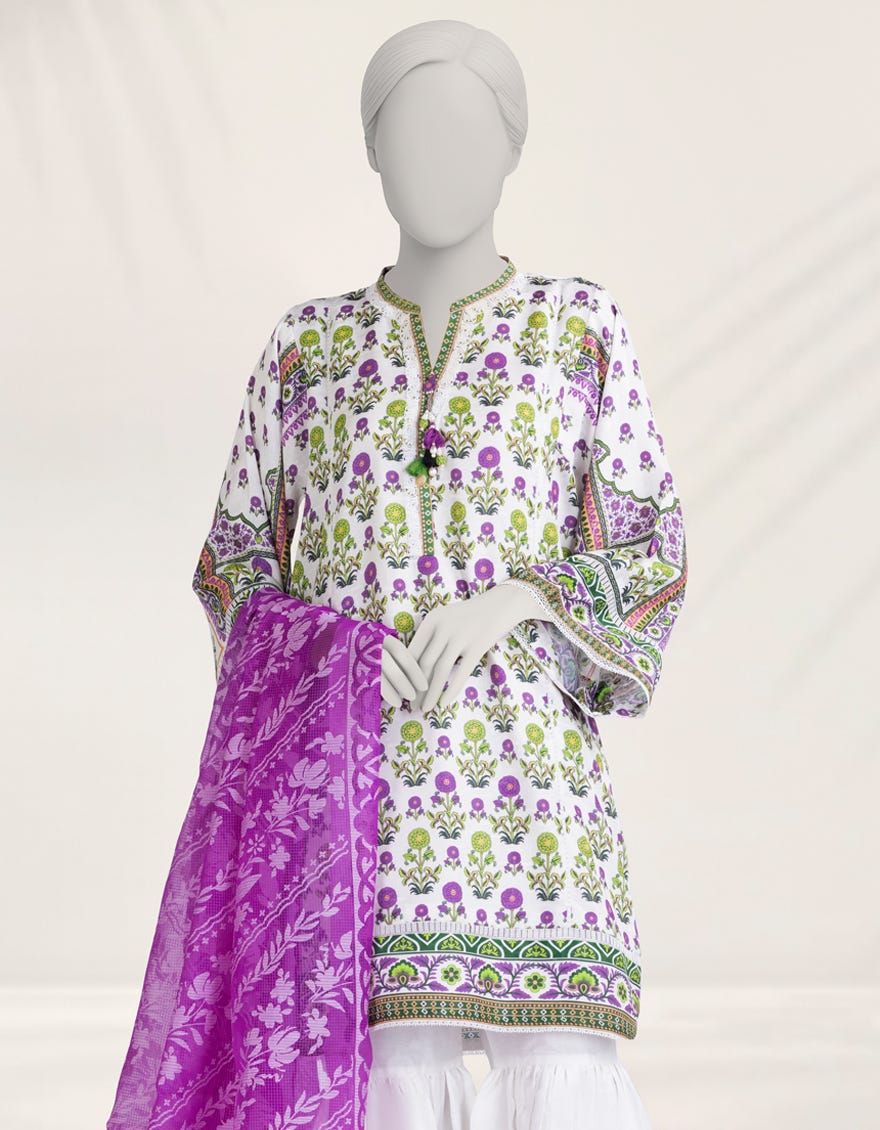 PURPLE PRINTED DOBBY UNSTITCHED 2PC