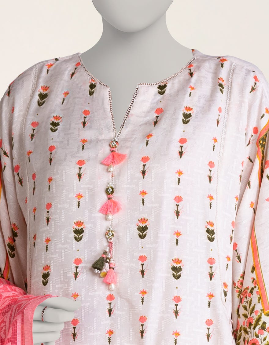 PINK PRINTED DOBBY UNSTITCHED 2PC