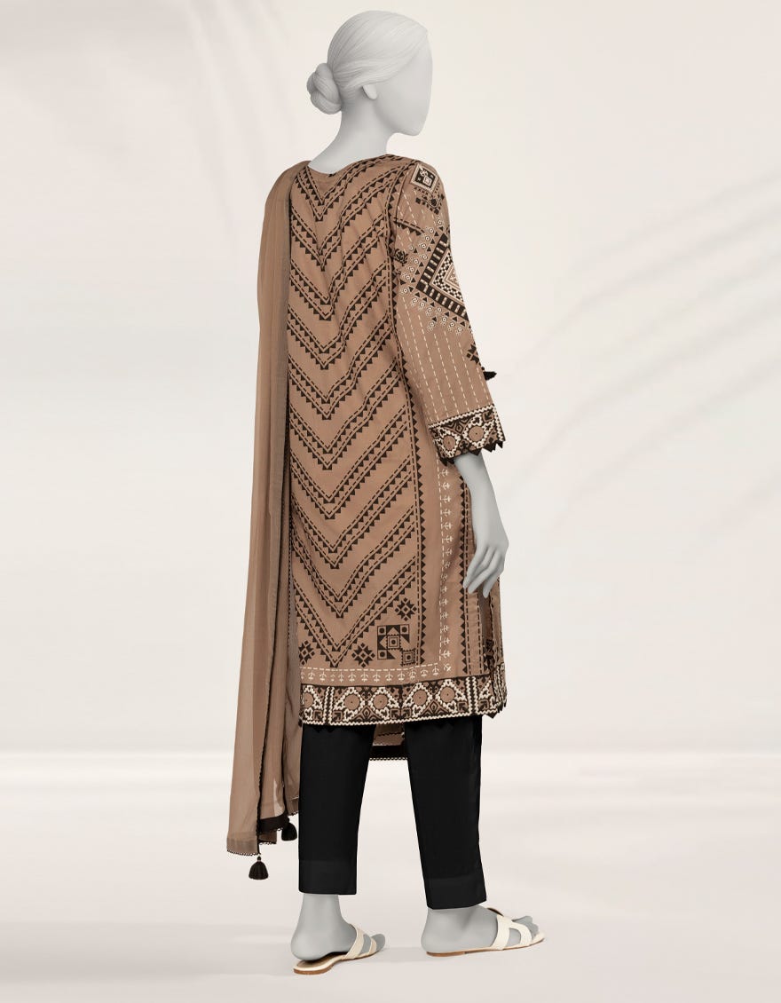 BROWN EMBOSSED LAWN 2PC STITCHED