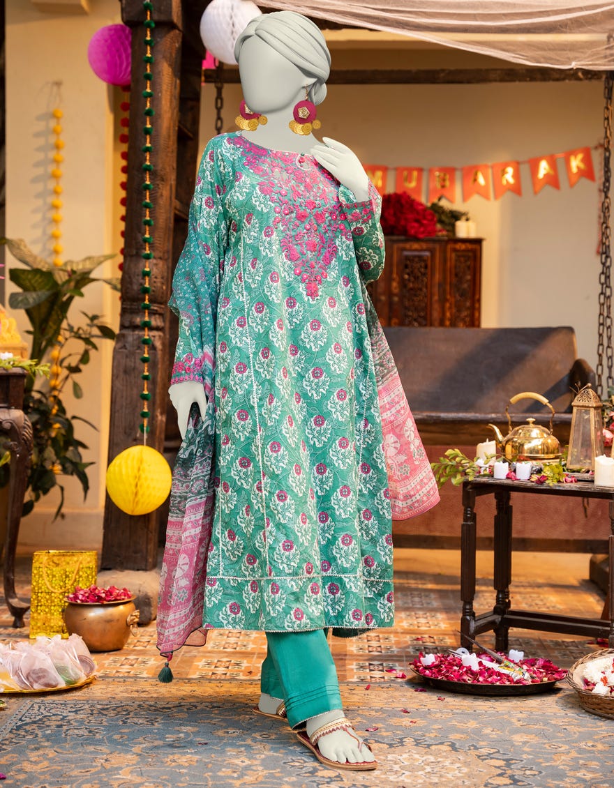 GREEN LAWN EMBROIDERED 3PC STITCHED  J.