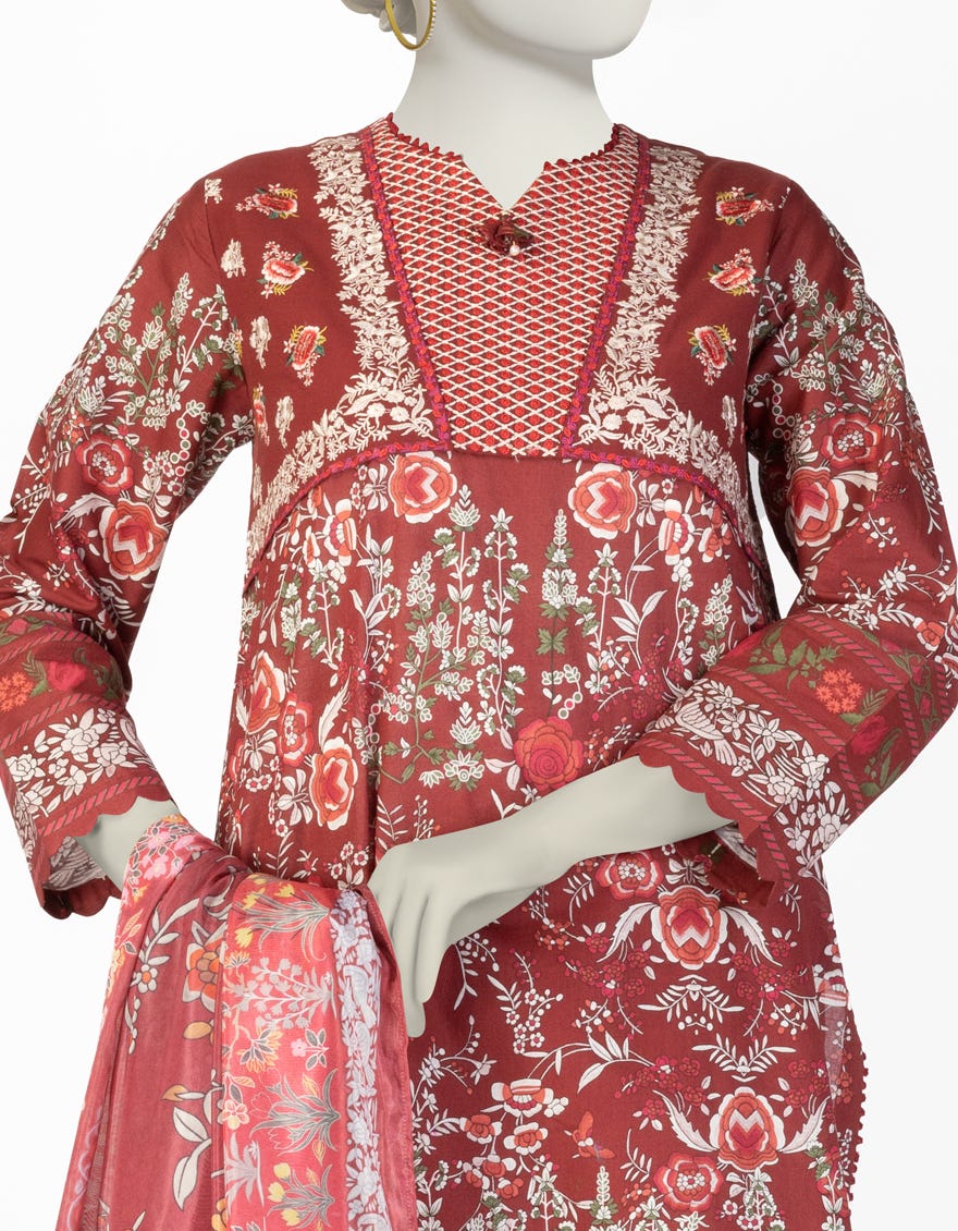 MAROON LAWN EMBROIDERED 3PC STITCHED