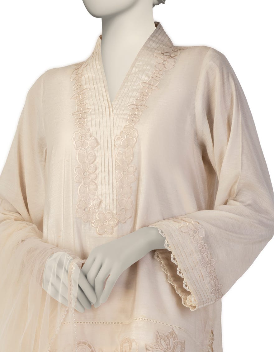 IVORY PAPER COTTON EMBROIDERED 3PC STITCHED