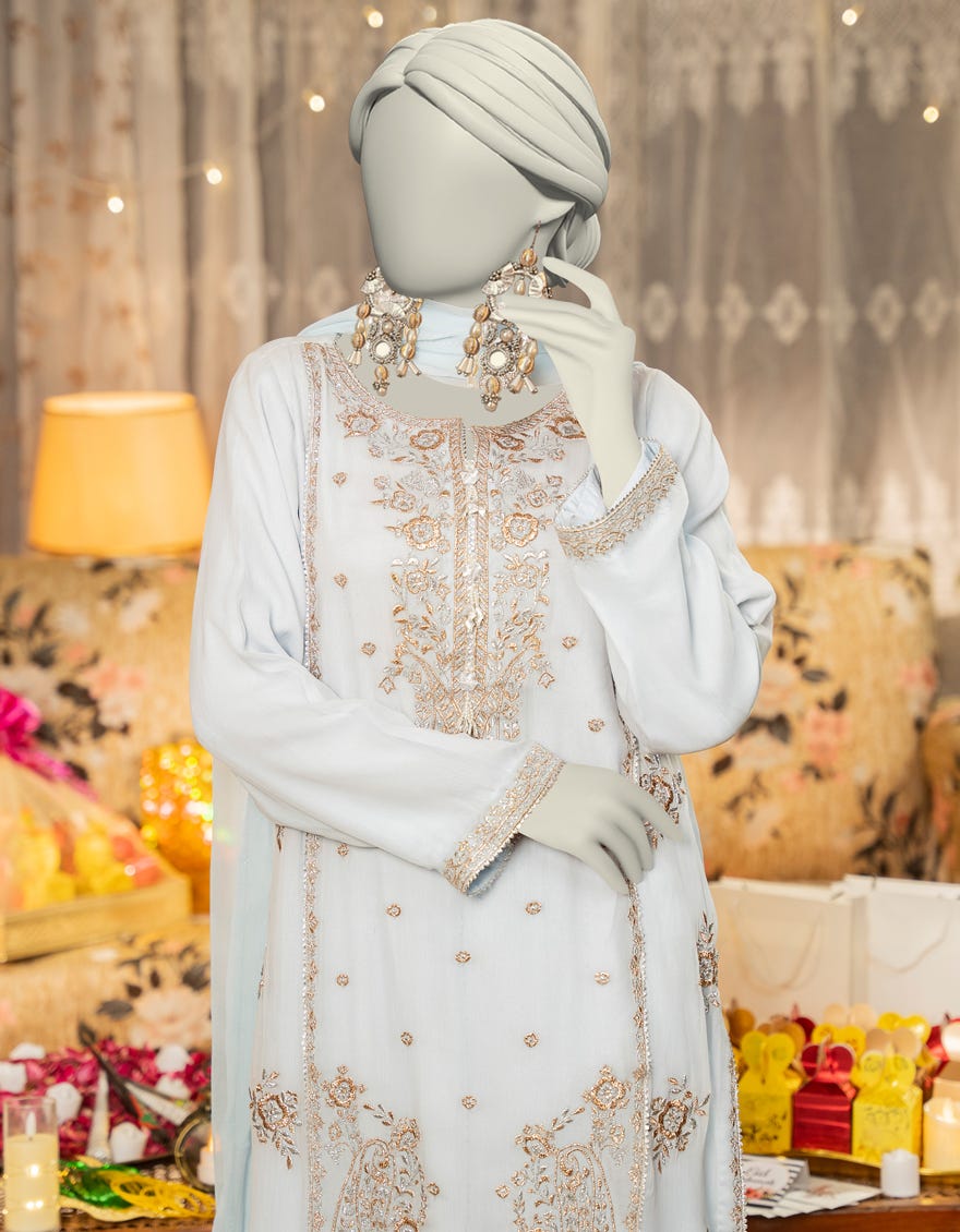 BLUE CHIFFON EMBROIDERED 3PC STITCHED