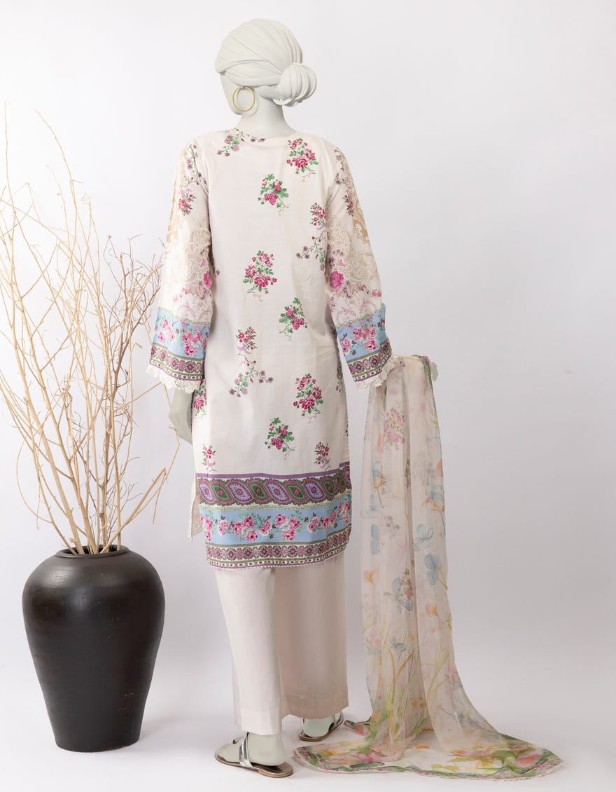 BEIGE LAWN EMBROIDERED 3PC STITCHED
