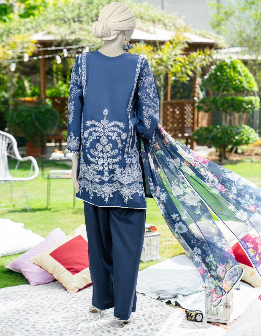 BLUE LAWN EMBROIDERED 3PC STITCHED