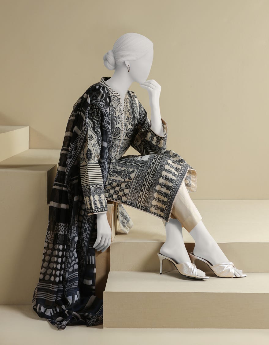 BEIGE LAWN DIGITAL PRINTED 3PC STITCHED