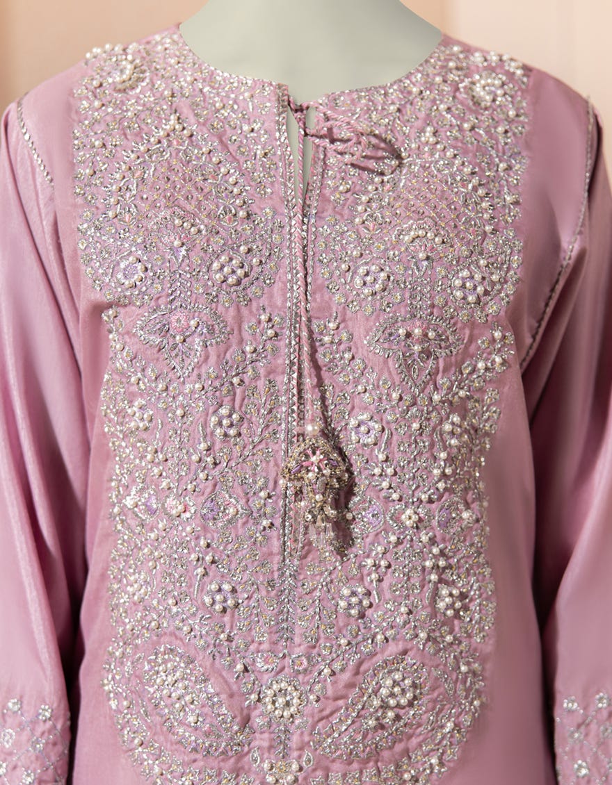 LILAC RAW SILK EMBROIDERED KURTA