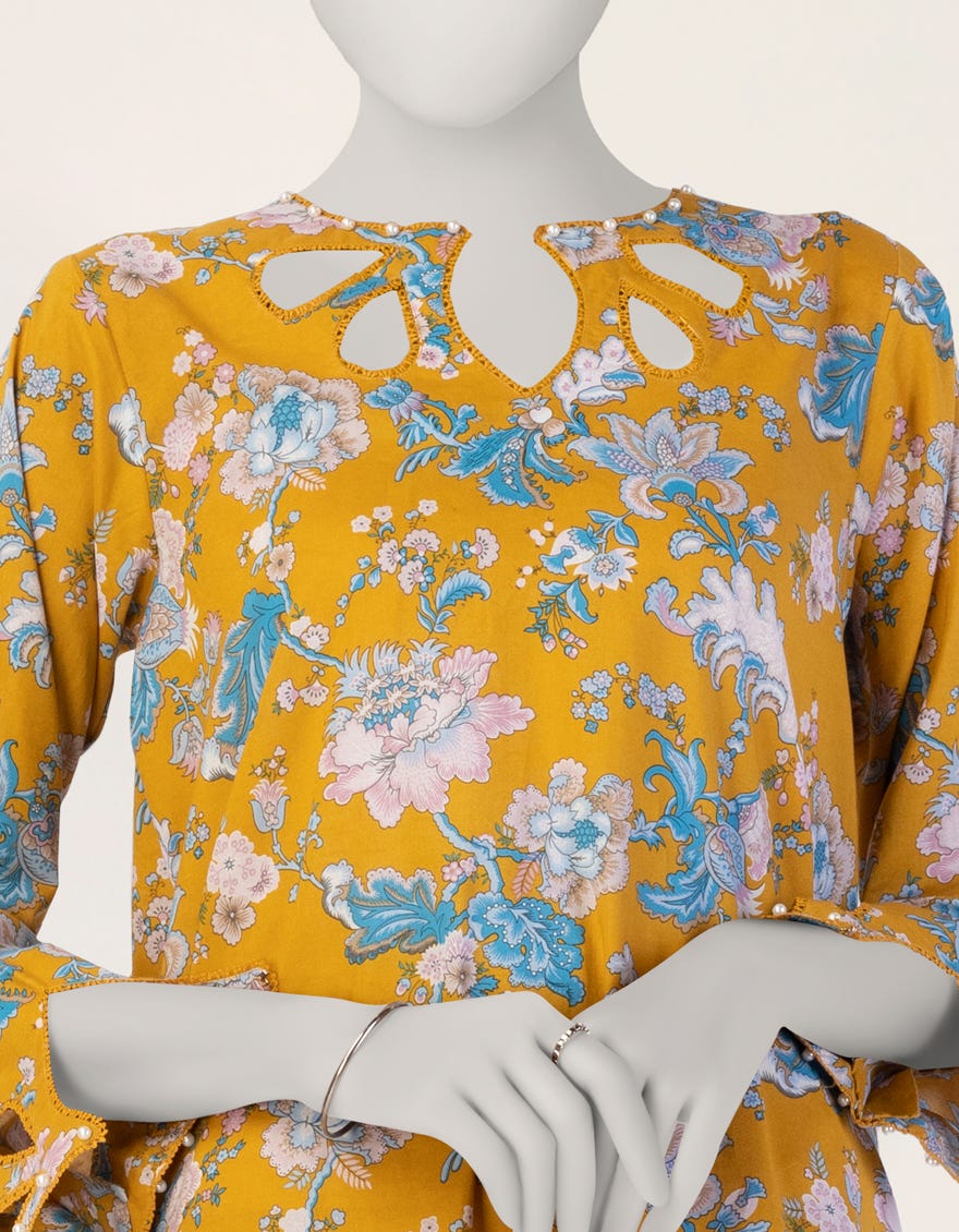 YELLOW PRINTED LIMINAL UNSTITCHED 2PC