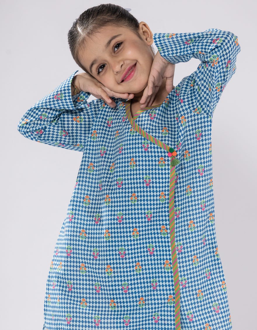 BLUE LAWN PRINTED KURTA