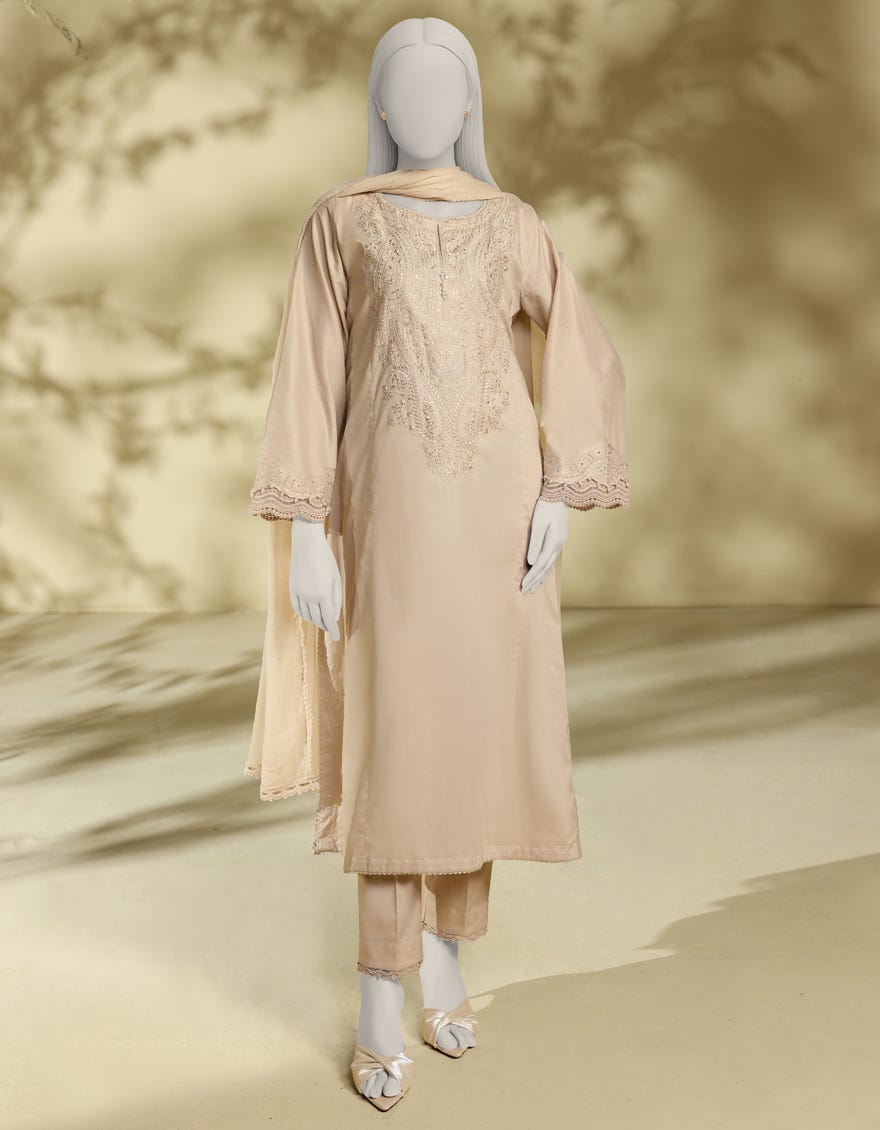 junaid jamshed dresses for ladies BEIGE LAWN SCHIFFLI 3PC STITCHED – J j eid collection 2024 with price