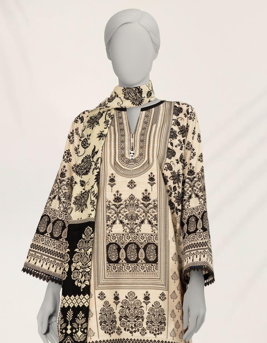 OFF WHITE PRINTED LAWN 3PC STITCHED