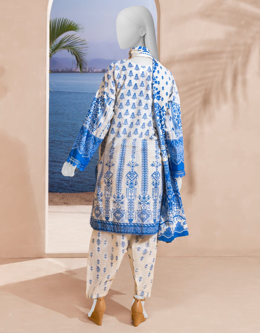 OFF WHITE PRINTED KHADDAR 3PC STITCHED