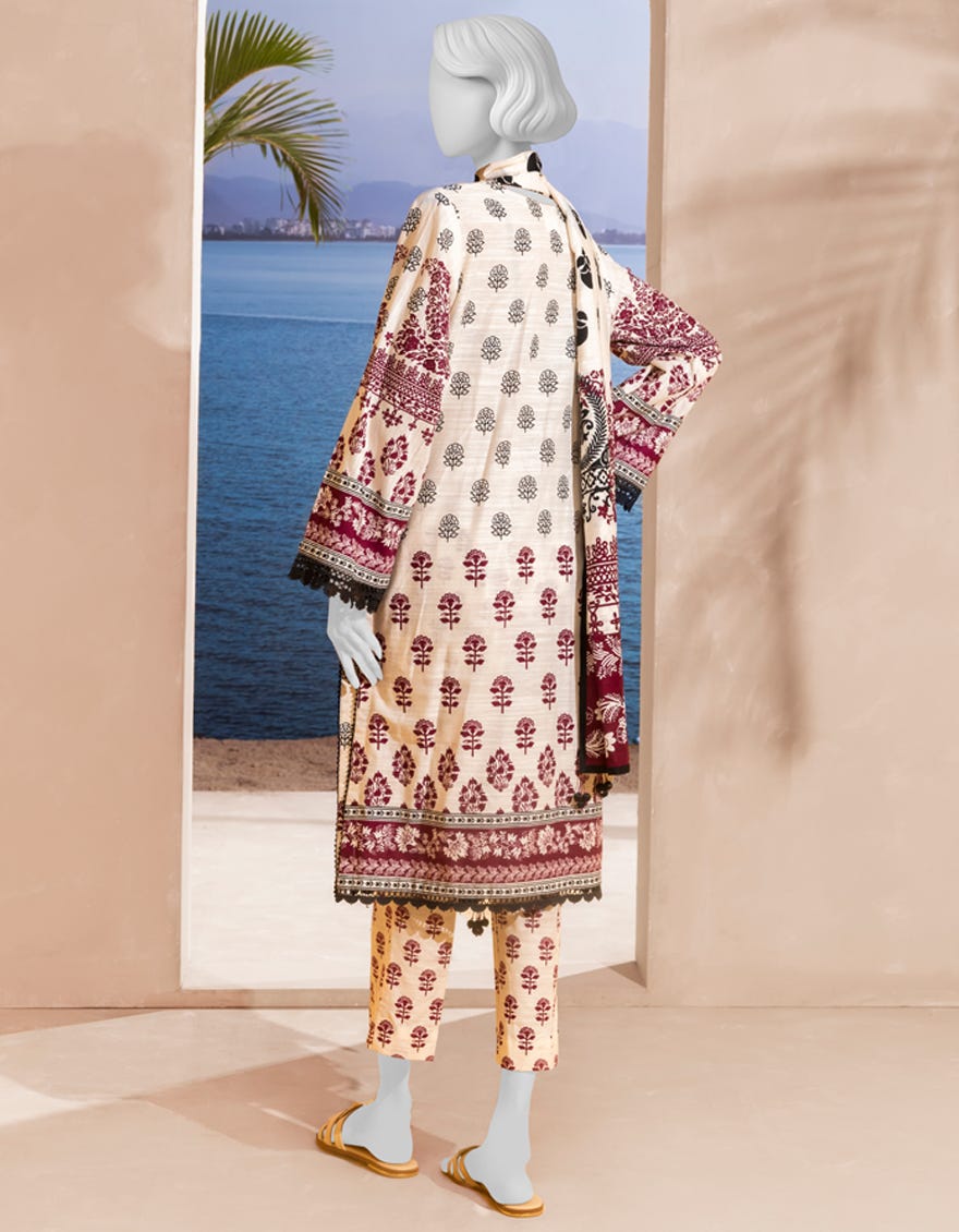 OFF WHITE PRINTED LAWN 3PC STITCHED