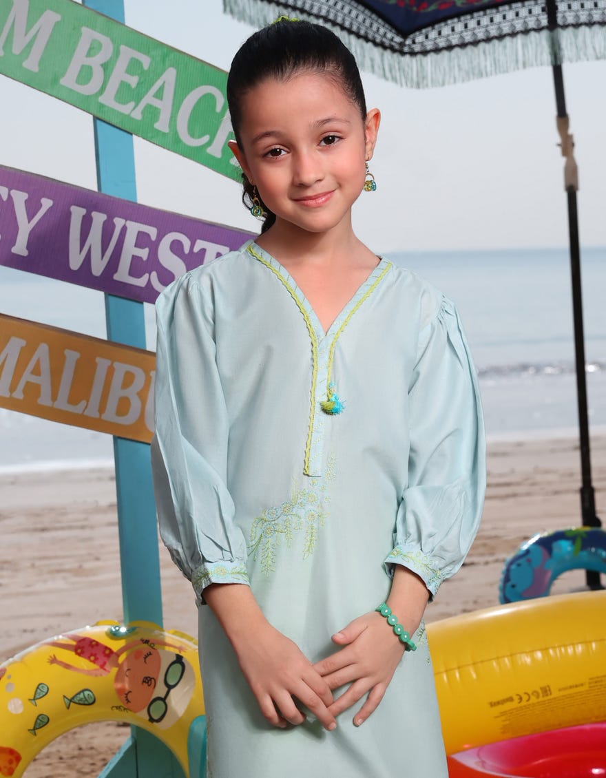 BLUE LAWN EMBROIDERED KURTA