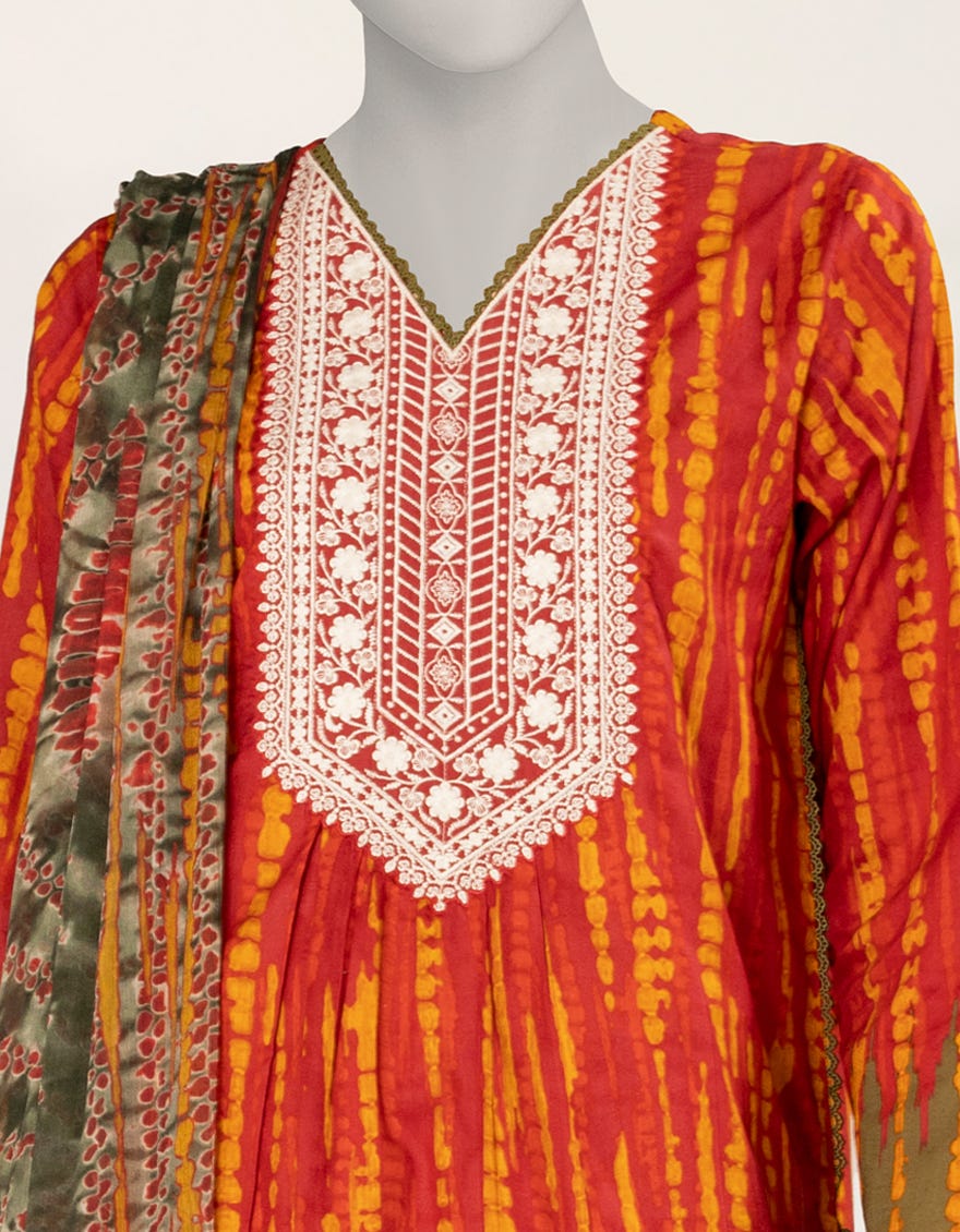RED EMBROIDERED LIMINAL 3PC STITCHED