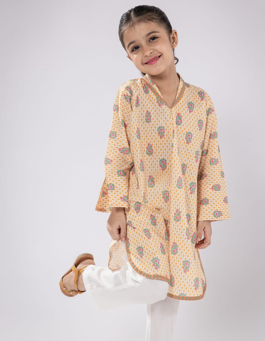 MUSTARD LAWN PRINTED KURTA