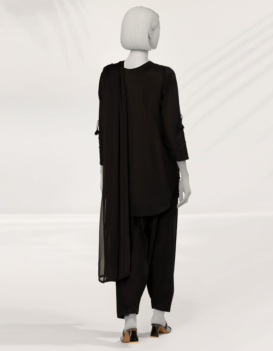 BLACK EMBROIDERED KHADDAR 3PC STITCHED