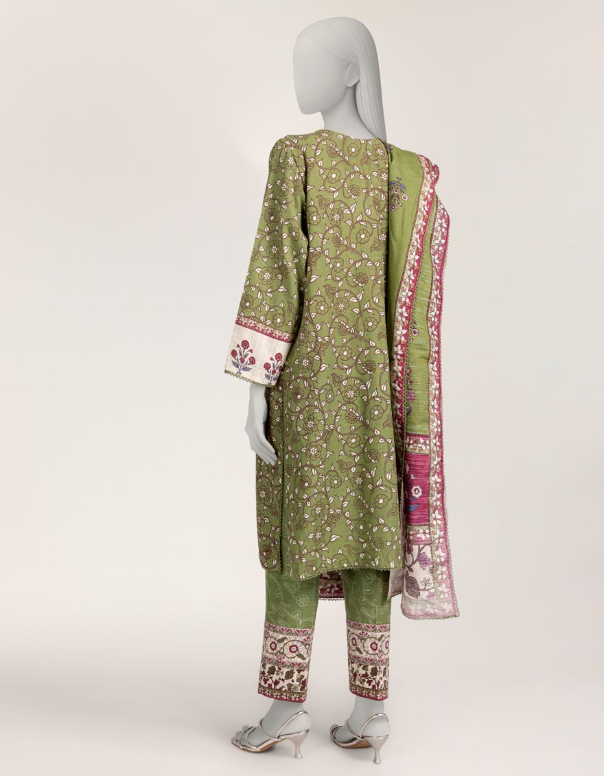 GREEN KHADDAR PRINTED 3PC STITCHED