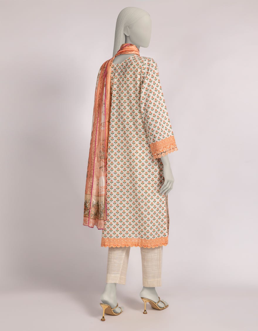 BEIGE KHADDAR DIGITAL PRINTED 3PC STITCHED