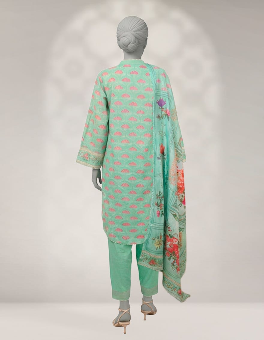 GREEN KHADDAR DIGITAL PRINTED 3PC STITCHED