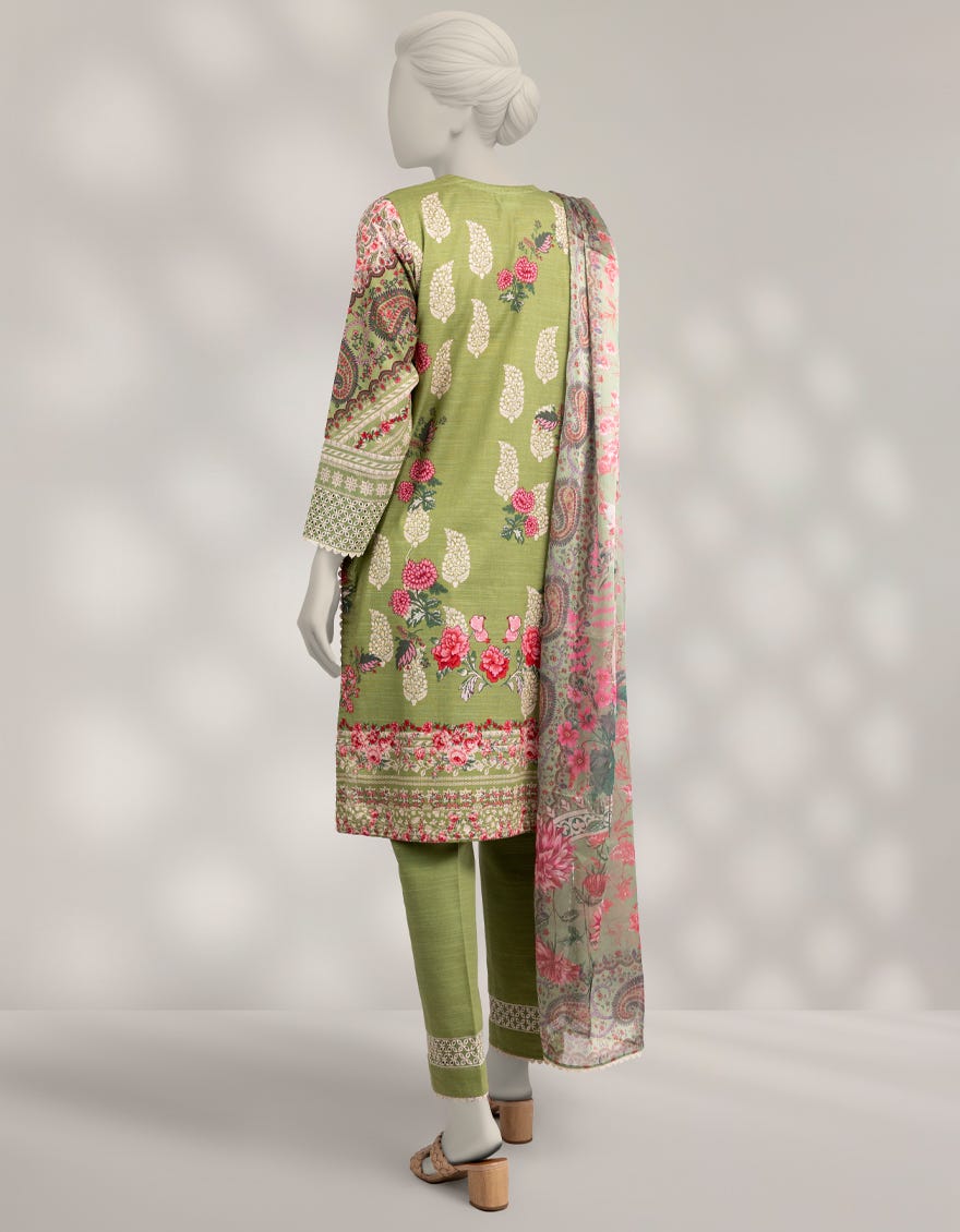 GREEN KHADDAR DIGITAL PRINTED 3PC STITCHED