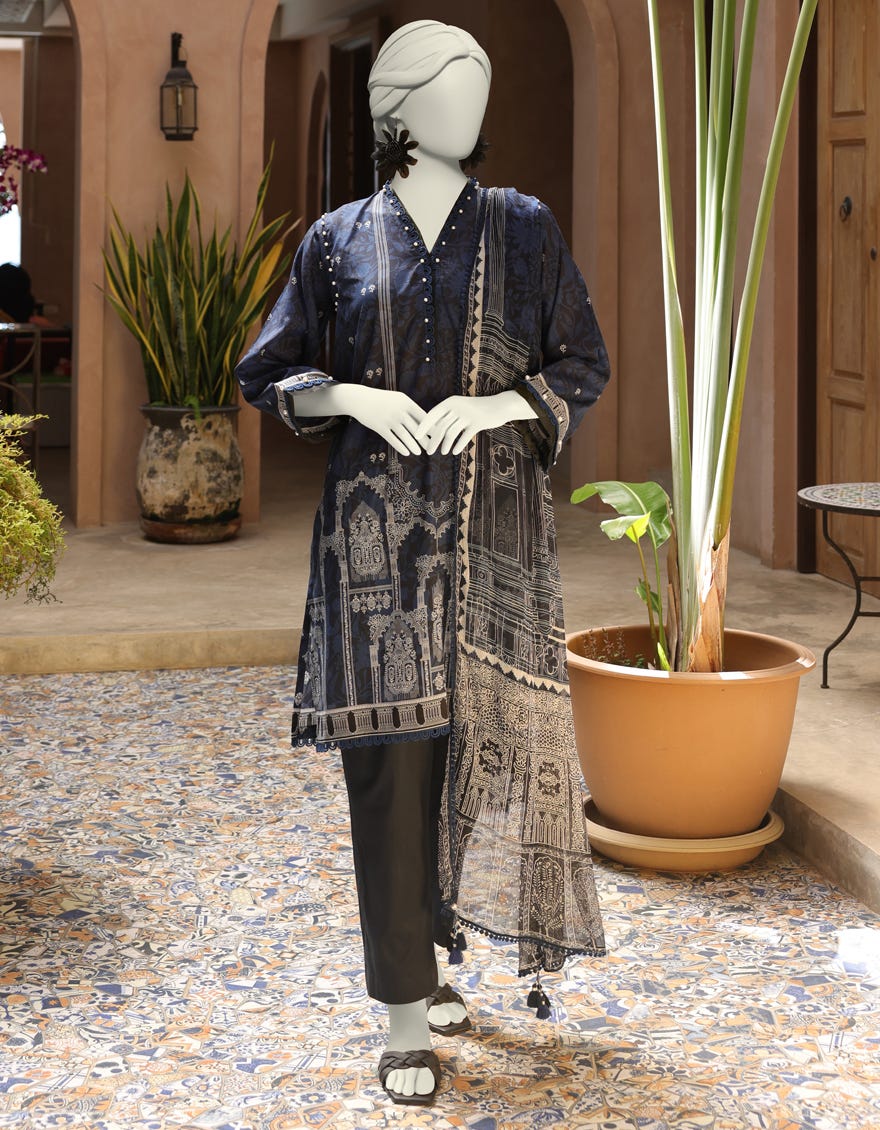 MULTICOLOR LAWN PRINTED UNSTITCHED 3PC | JLAWN-S-25-3001