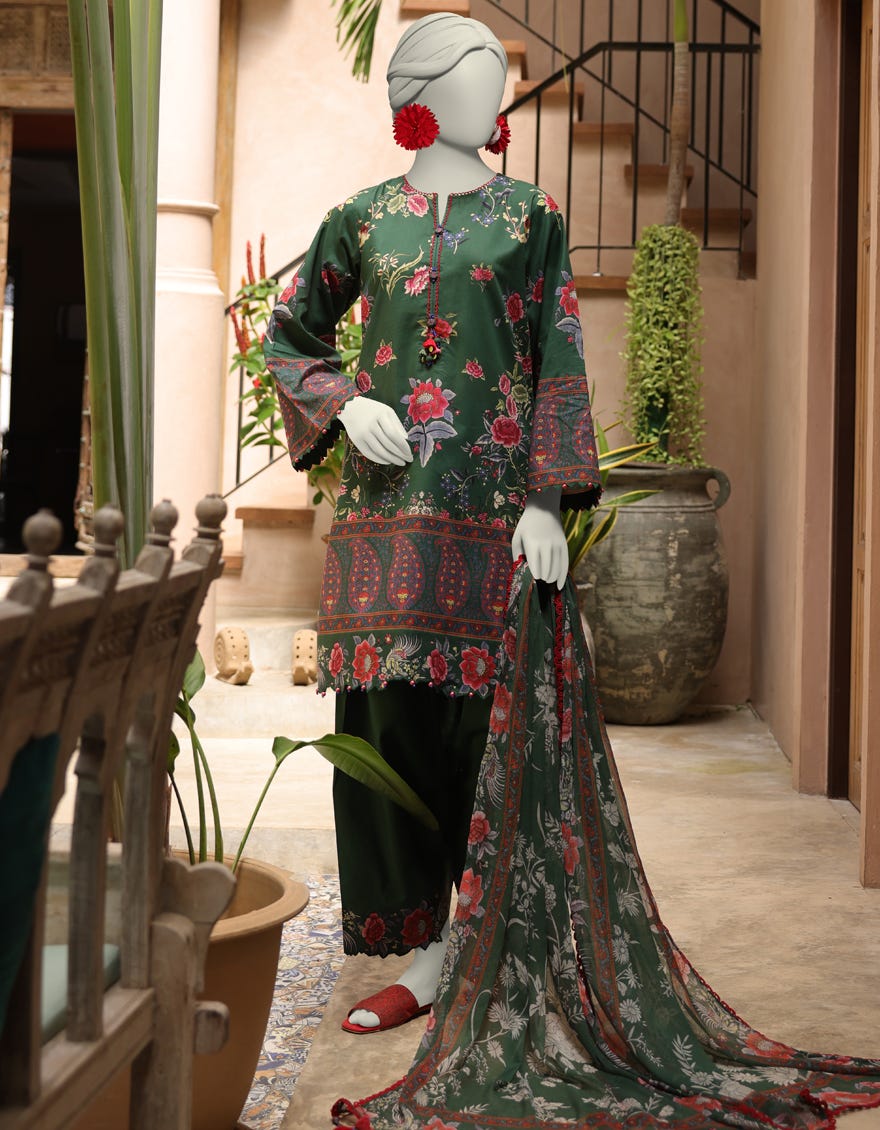 MULTICOLOR LAWN PRINTED UNSTITCHED 3PC | JLAWN-S-25-3007