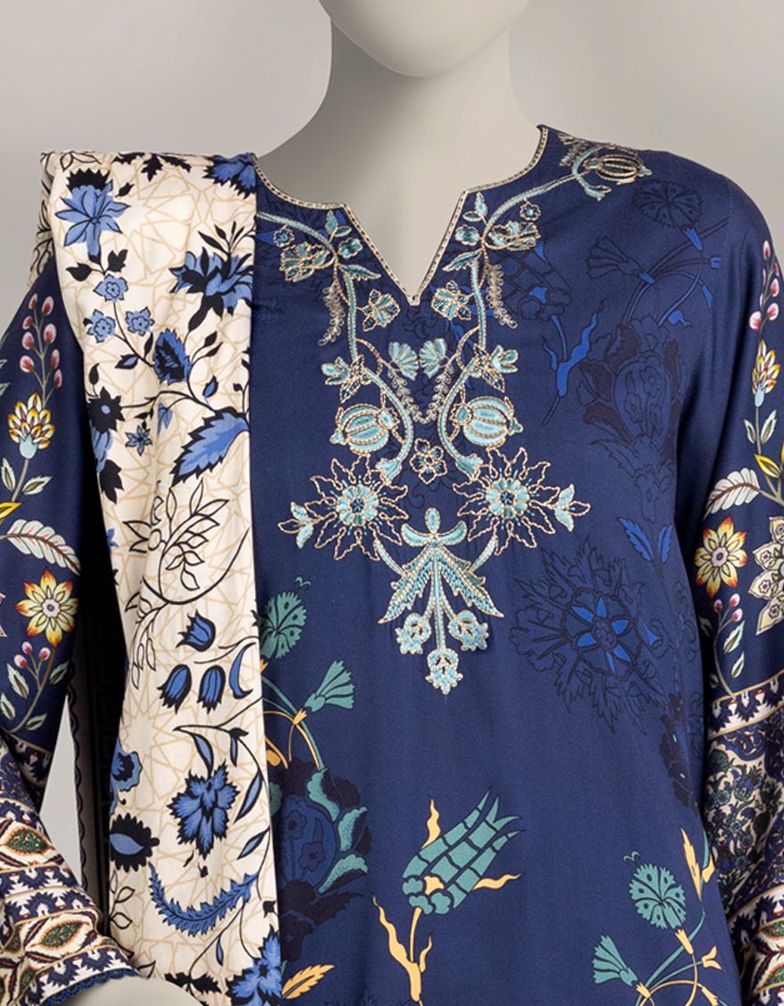 BLUE MARINA EMBROIDERED 3PC STITCHED