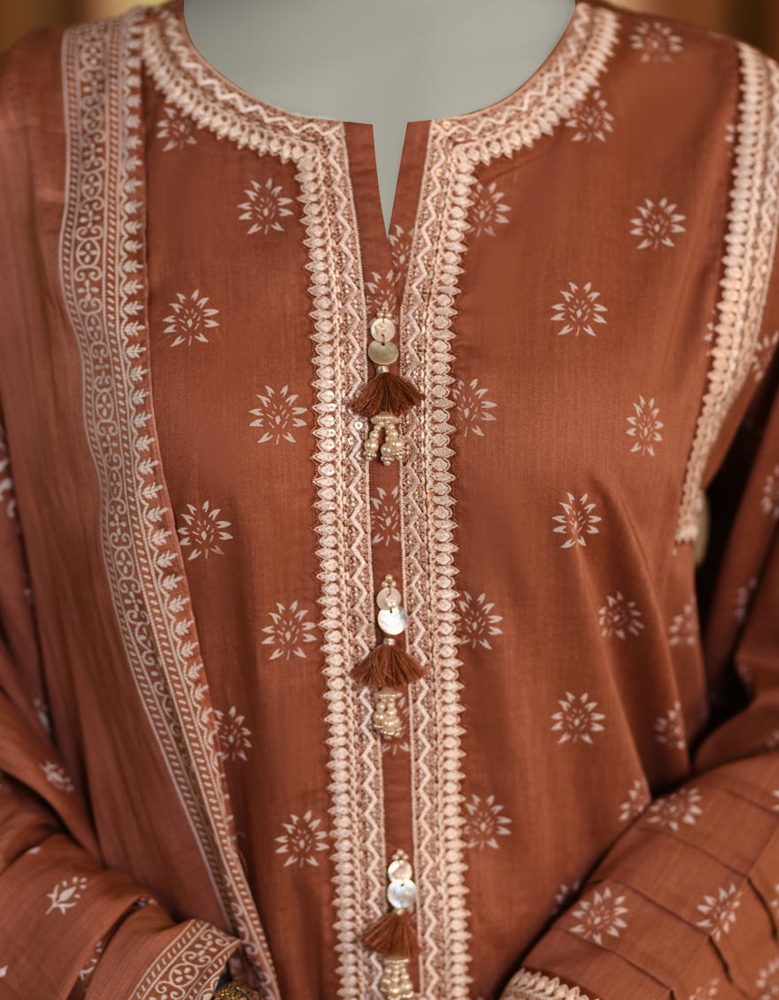 BROWN LAWN EMBROIDERED UNSTITCHED 3PC | JLAWN-S-25-3101