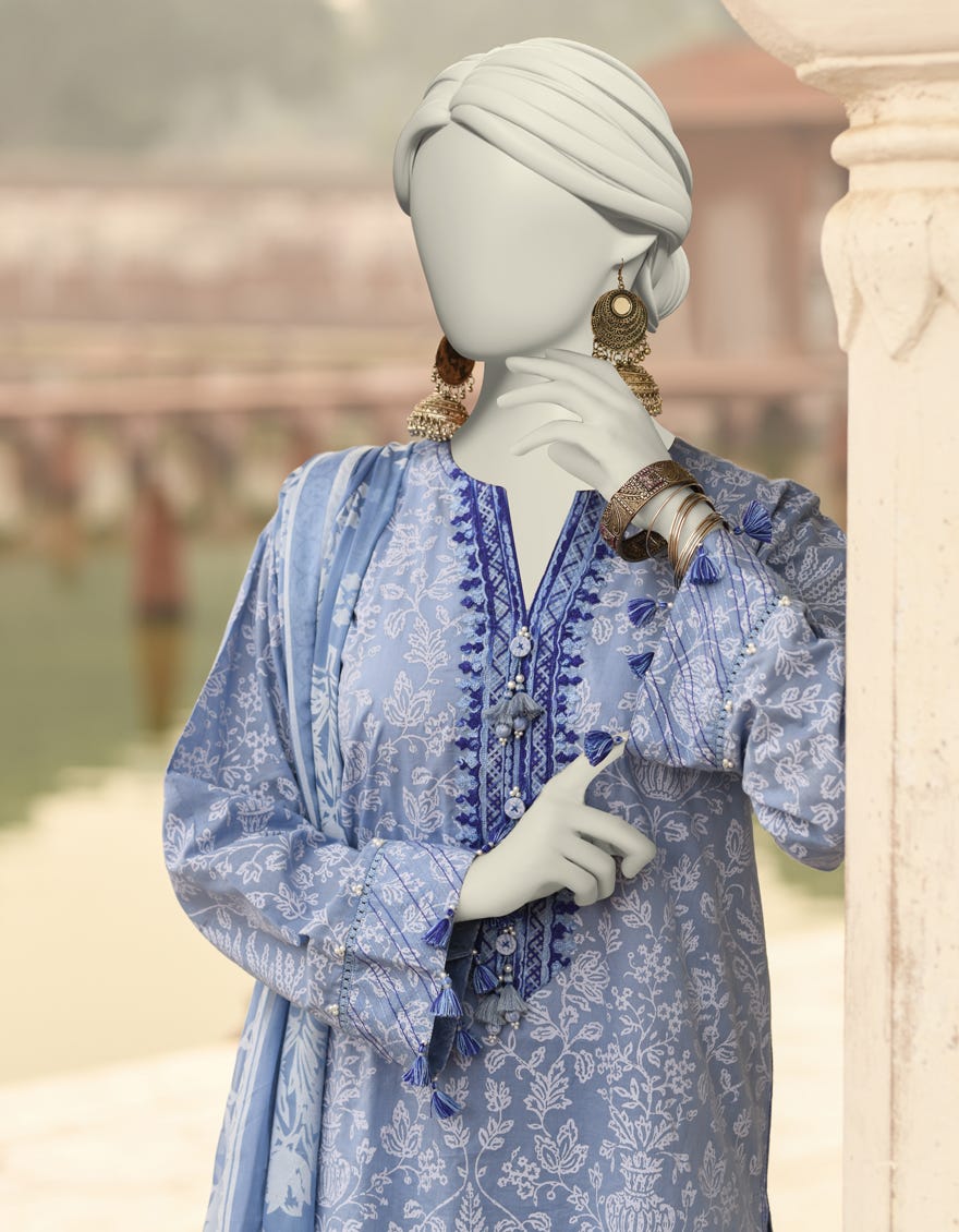 BLUE LAWN EMBROIDERED UNSTITCHED 3PC | JLAWN-S-25-3106
