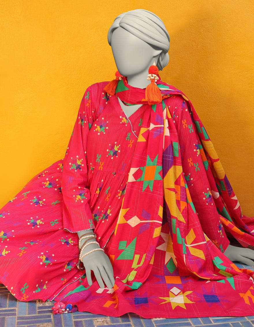 PINK LAWN PRINTED UNSTITCHED 3PC | JLAWN-S-25-3147