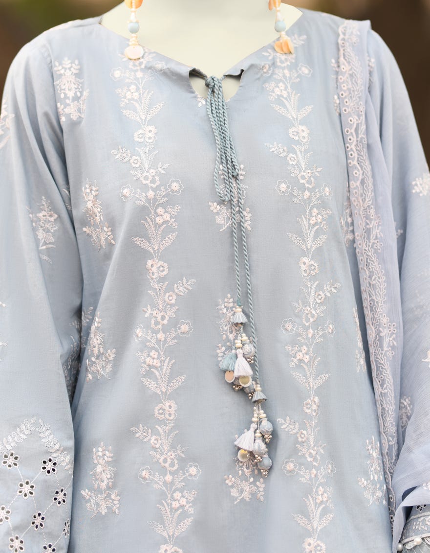 BLUE LAWN SCHIFFLI UNSTITCHED 3PC | JLAWN-S-25-3151