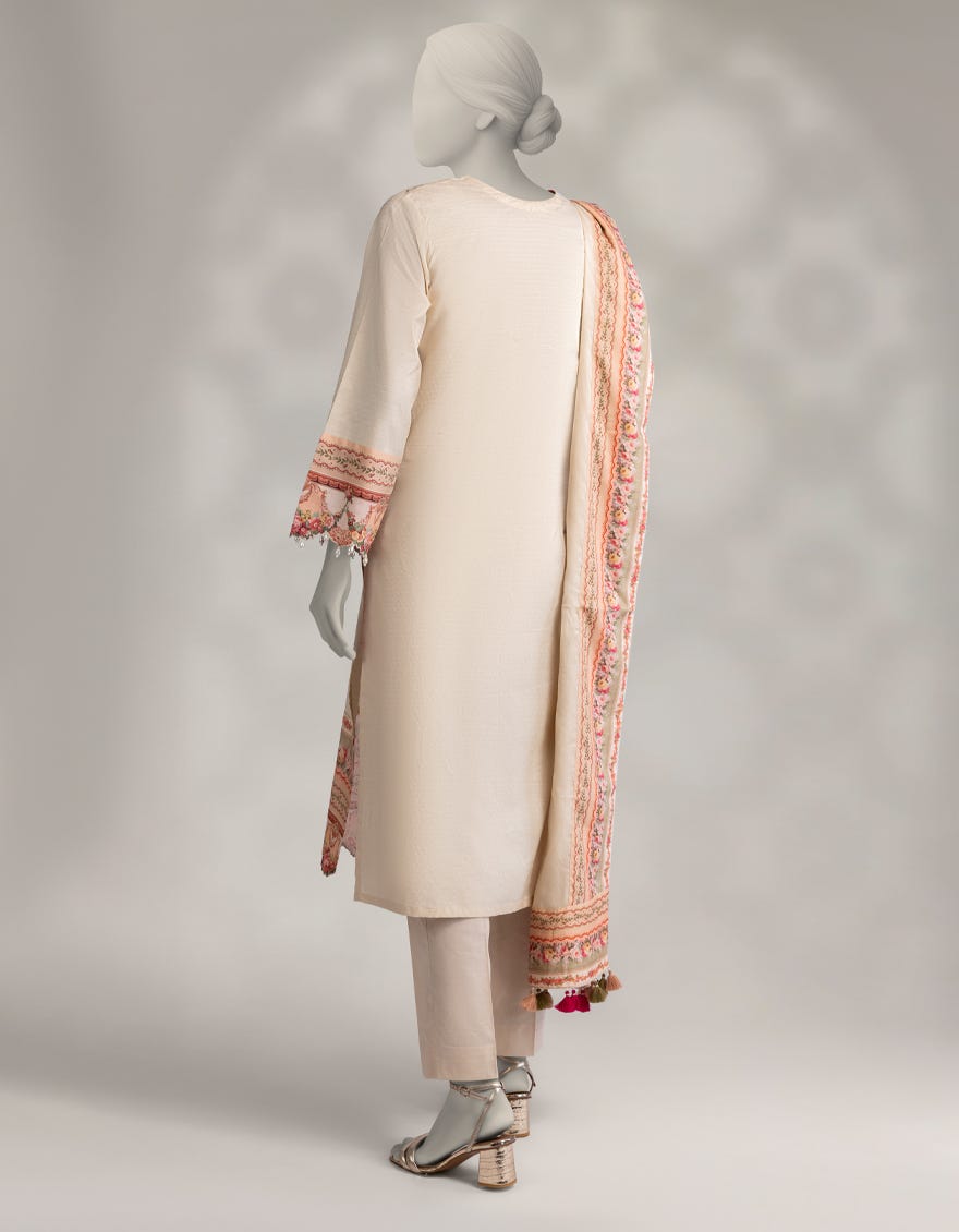 BEIGE DOBBY EMBROIDERED 3PC STITCHED