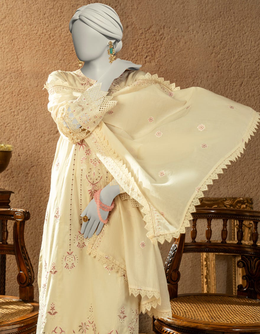 OFF WHITE LAWN EMBROIDERED UNSTITCHED 3PC | JLAWN-S-25-3252