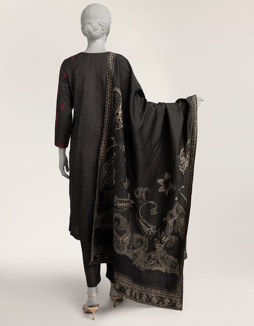 BLACK KARANDI EMBROIDERED 3PC STITCHED