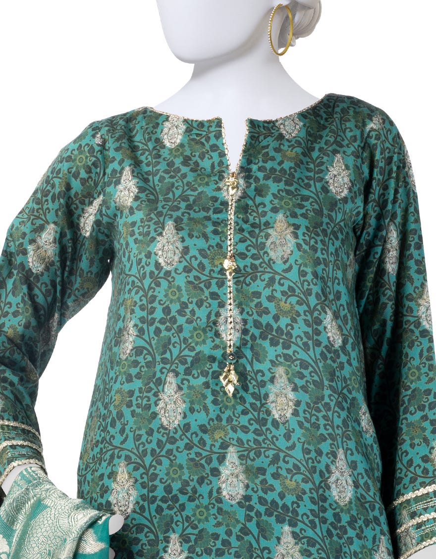 GREEN DIGITAL PRINTED JACQUARD UNSTITCHED 3PC