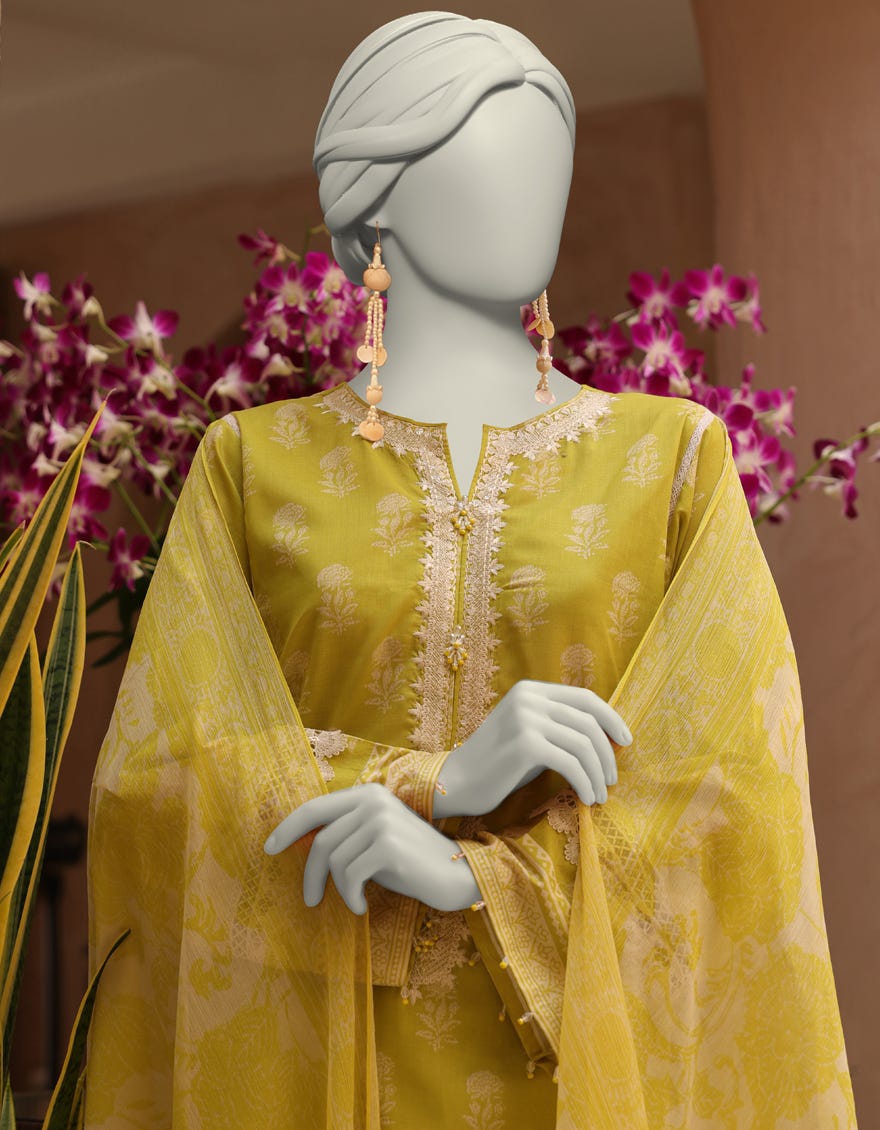 YELLOW LAWN EMBROIDERED UNSTITCHED 3PC | JLAWN-S-25-3294-B