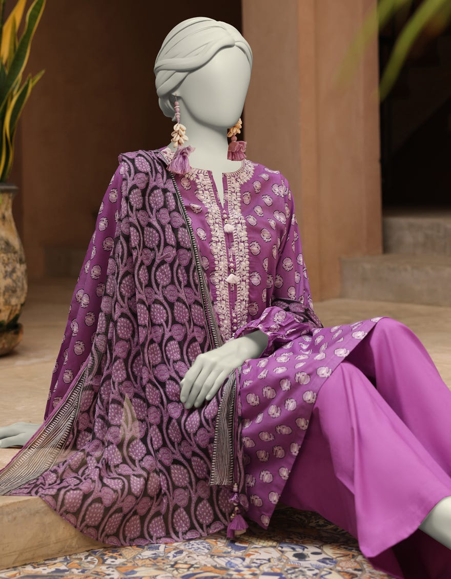 PURPLE LAWN EMBROIDERED UNSTITCHED 3PC | JLAWN-S-25-3295-B