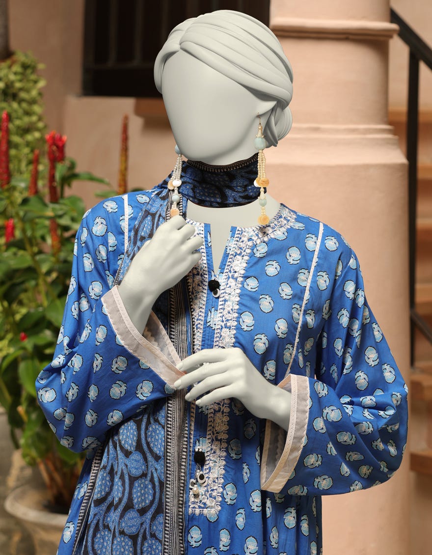 BLUE LAWN EMBROIDERED UNSTITCHED 3PC | JLAWN-S-25-3295-A
