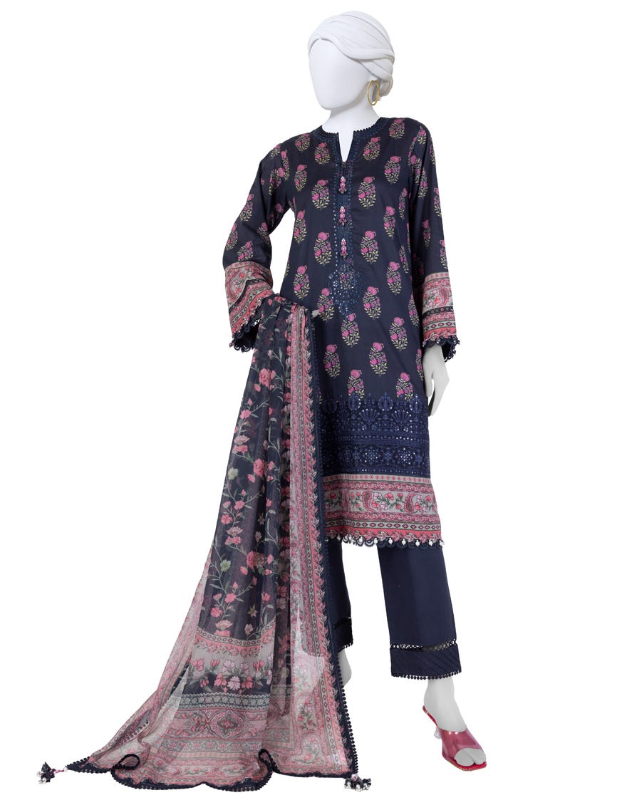 BLUE LAWN EMBROIDERED UNSTITCHED 3PC