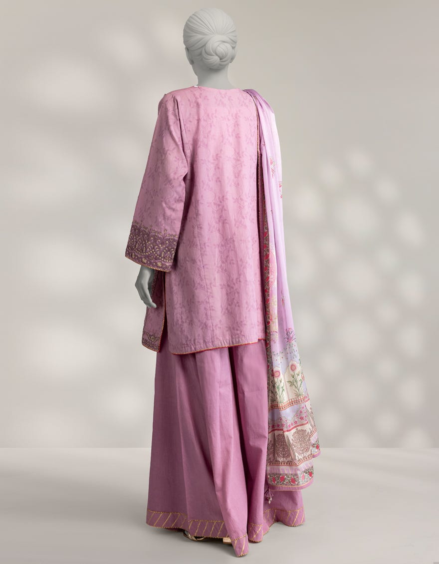 PURPLE DOBBY EMBROIDERED 3PC STITCHED