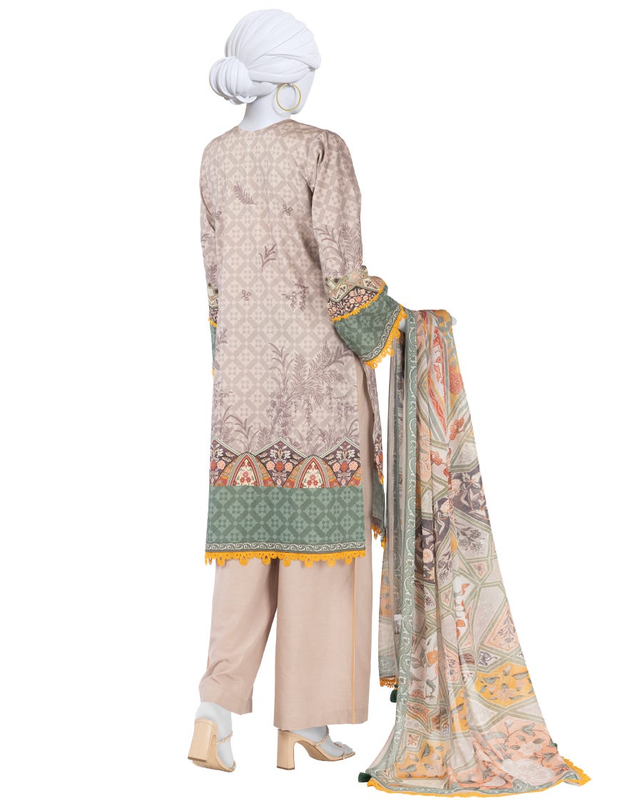 BROWN PRINTED LAWN UNSTITCHED 3PC
