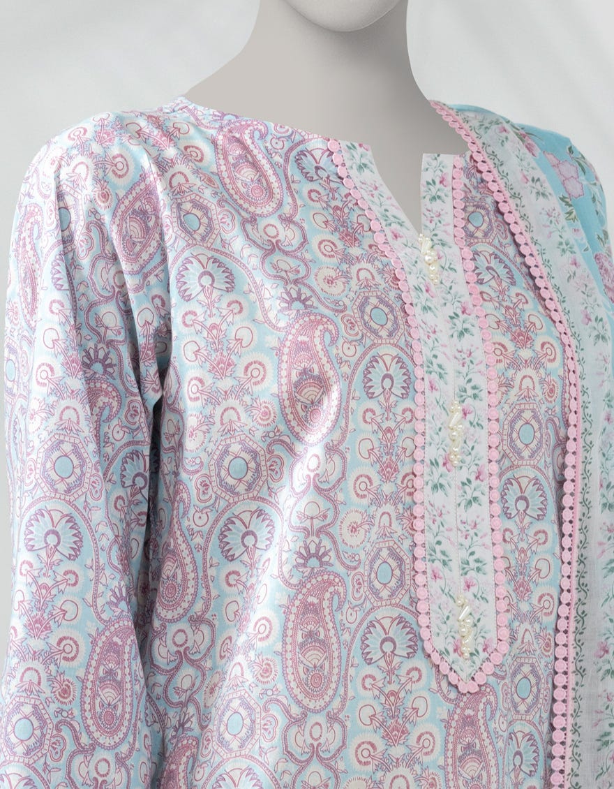 BLUE LAWN PRINTED UNSTITCHED 3PC