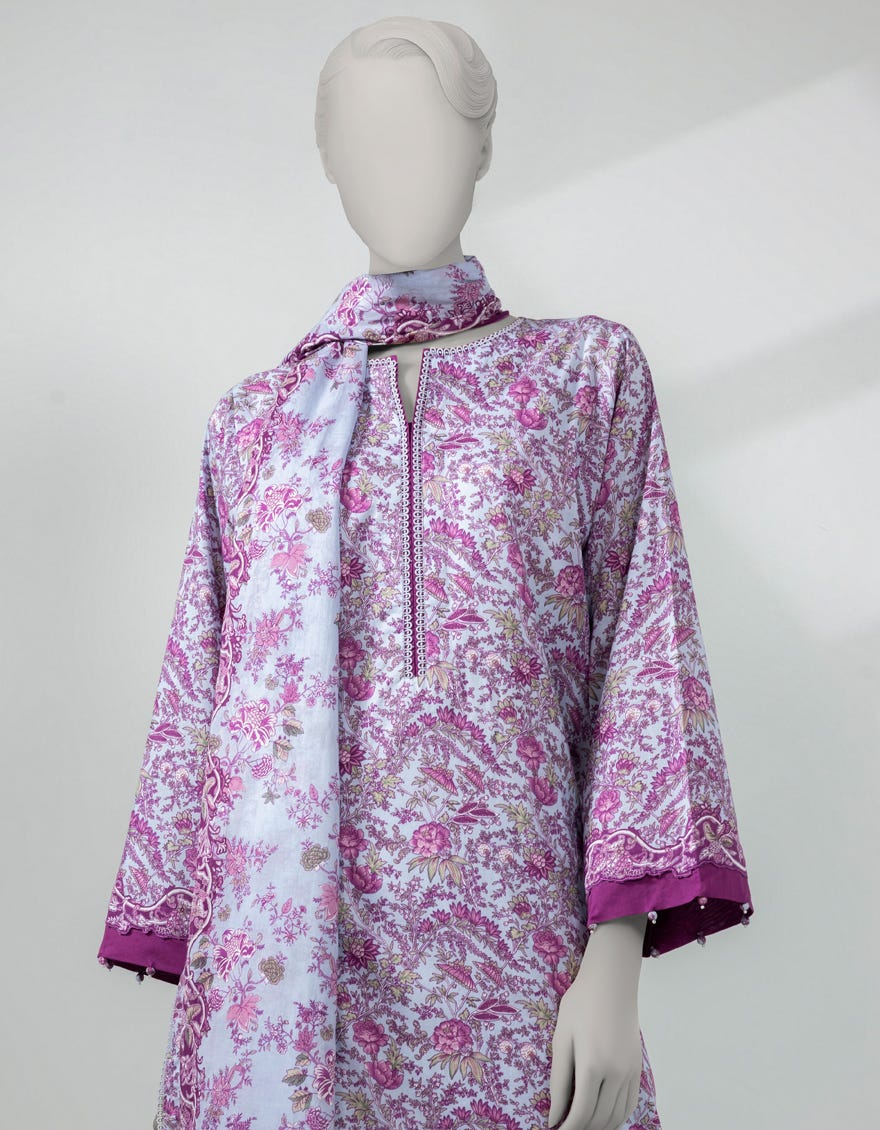 BLUE LAWN PRINTED UNSTITCHED 3PC
