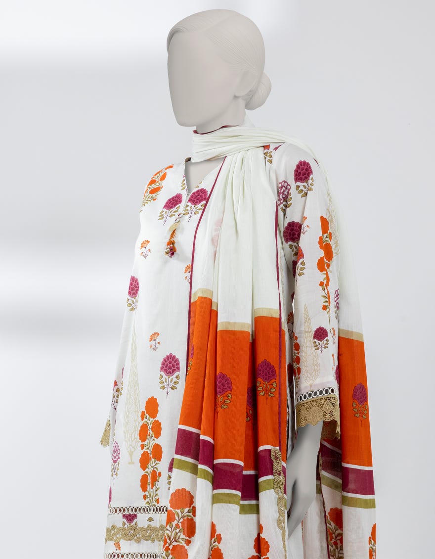OFF WHITE LAWN PRINTED UNSTITCHED 3PC