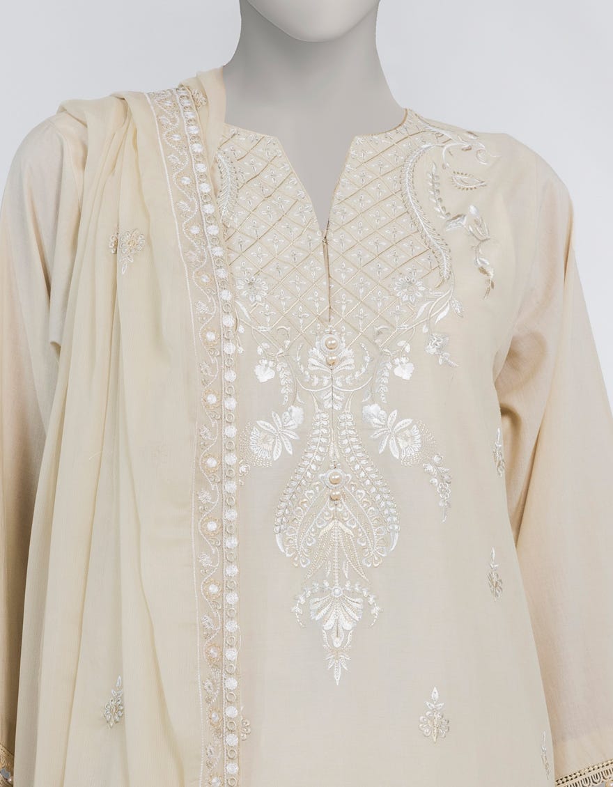 OFF WHITE LAWN EMBROIDERED UNSTITCHED 3PC