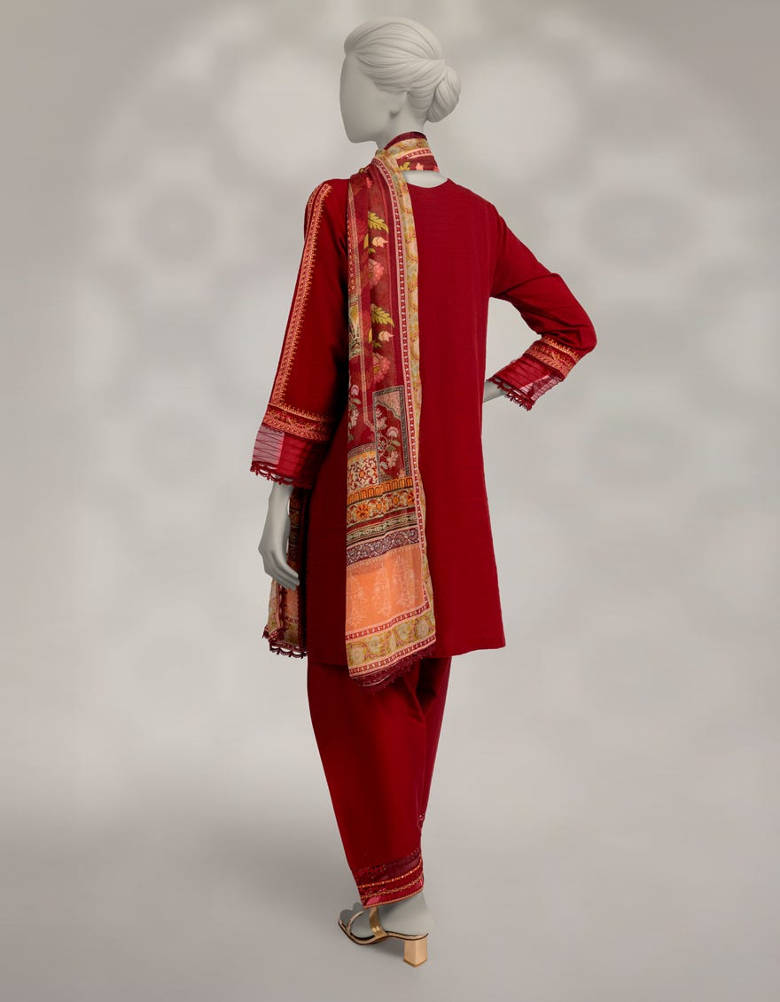 MAROON KHADDAR EMBROIDERED 3PC STITCHED