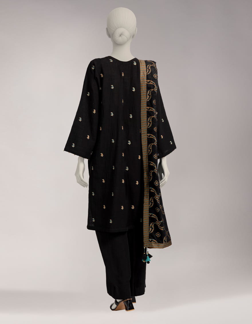BLACK KHADDAR EMBROIDERED UNSTITCHED 3PC