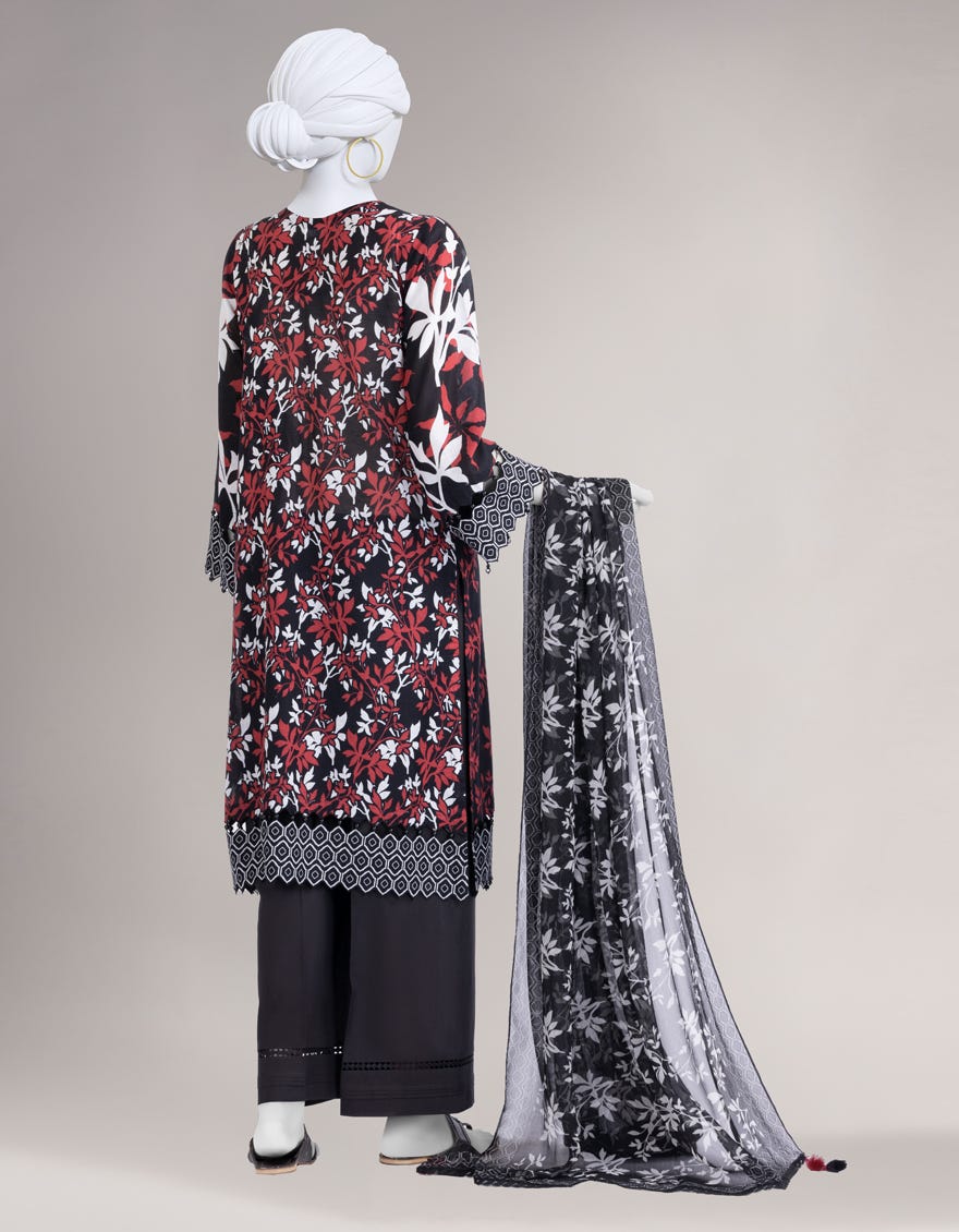 BLACK LIMINAL PRINTED UNSTITCHED 3PC